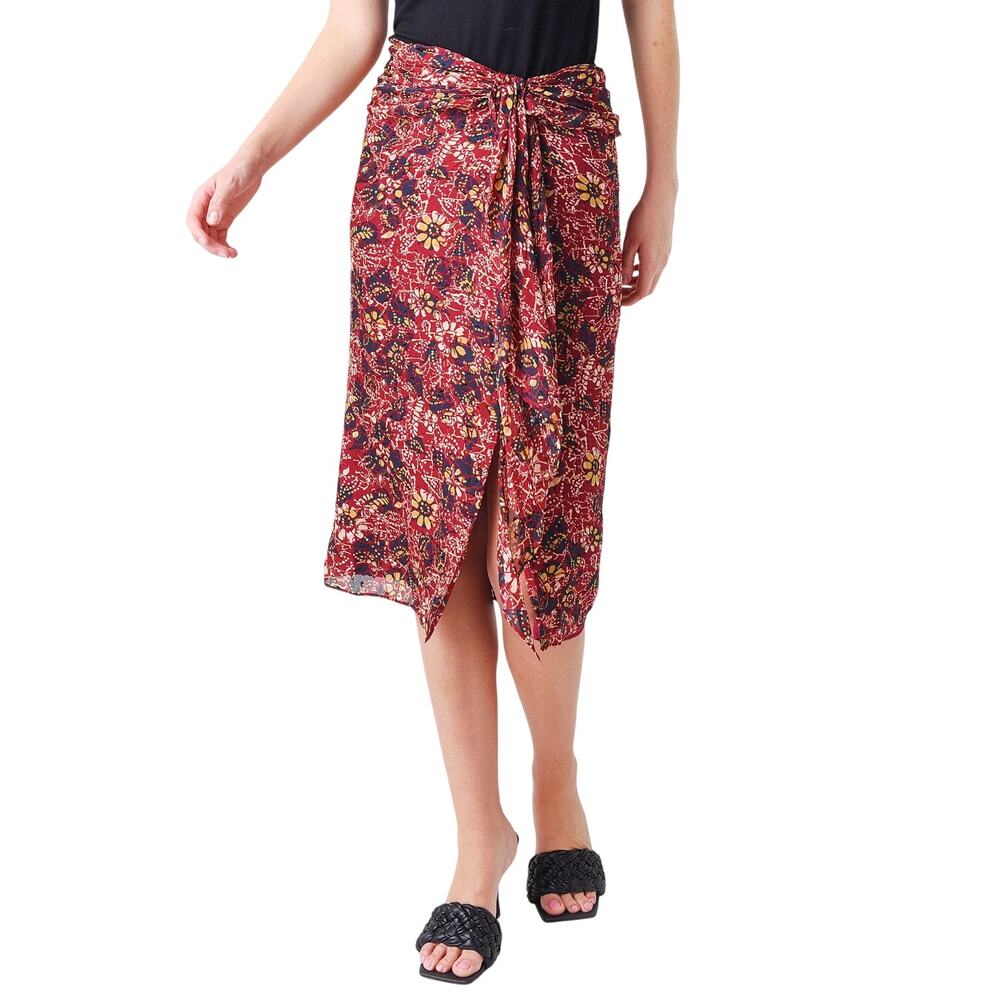 Ba&sh Galia Red Printed Midi Skirt Red